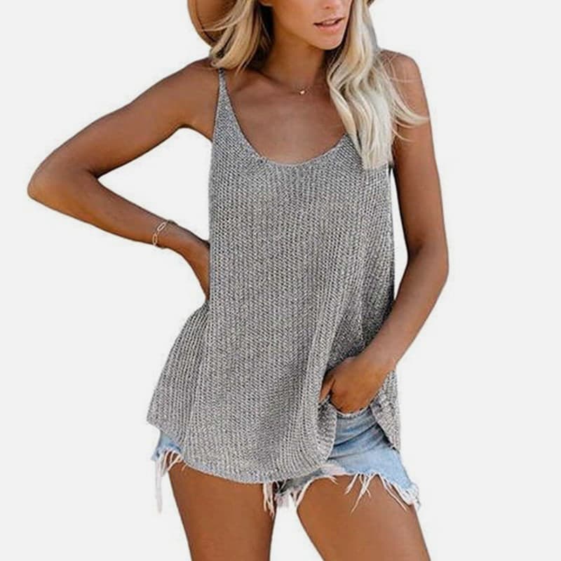 SM-K0065 Dun en los gebreid vest met U-hals SM-K0065 Dun en los gebreid vest met U-hals