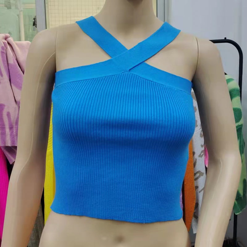 SM-K0106 Mouwloos gebreid vest met gekruiste band en hangende hals SM-K0106 Mouwloos gebreid vest met gekruiste band en hangende hals