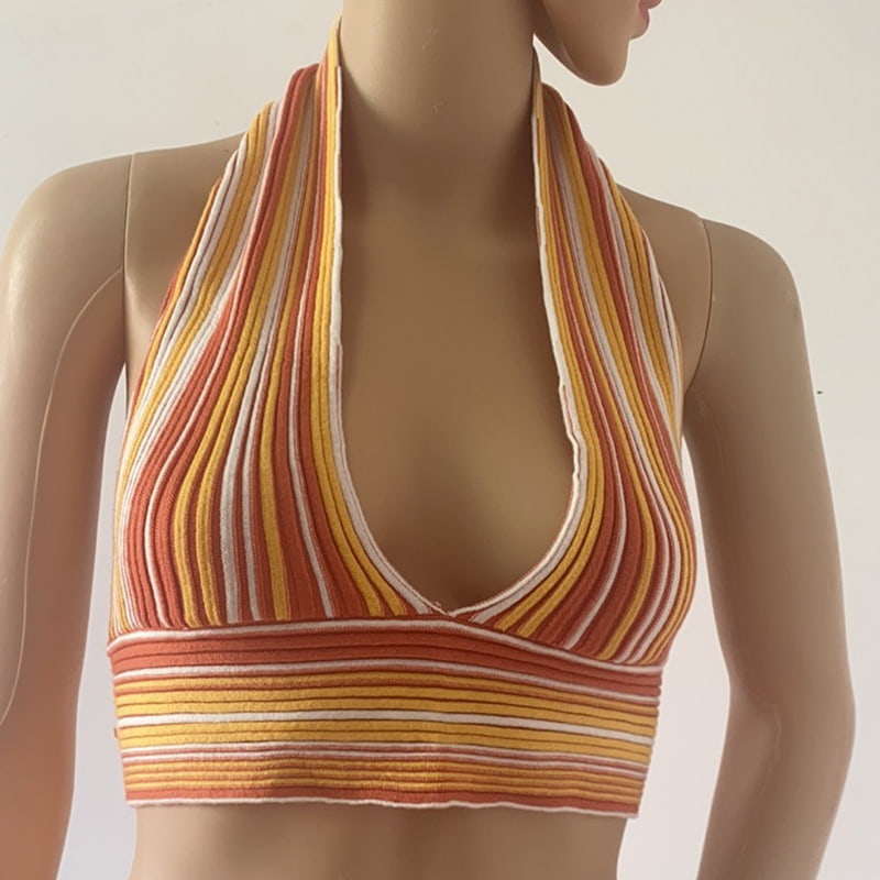 SM-K0107 Gebreid vest met gekleurde strepen en halslijn SM-K0107 Gebreid vest met gekleurde strepen en halslijn