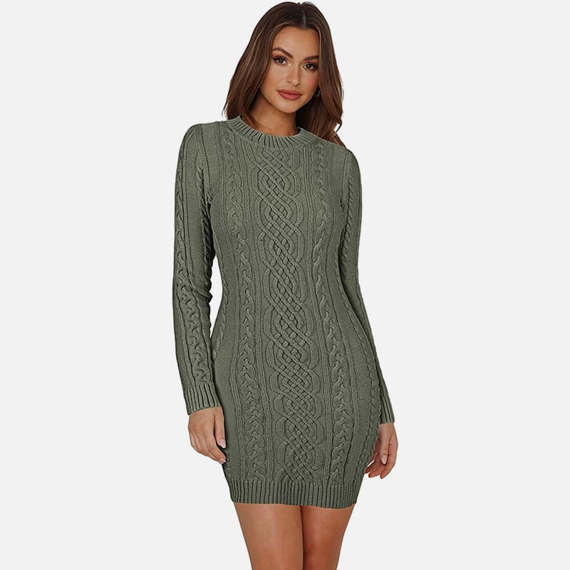 SM-K0063 Slim-fit gebreide jurk met hoge kraag en lange mouwen SM-K0063 Slim-fit gebreide jurk met hoge kraag en lange mouwen