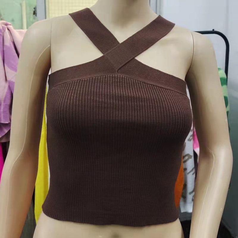 SM-K0106 Mouwloos gebreid vest met gekruiste band en hangende hals SM-K0106 Mouwloos gebreid vest met gekruiste band en hangende hals