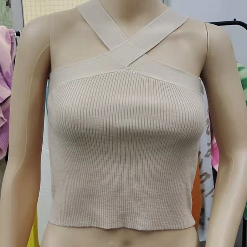 SM-K0106 Mouwloos gebreid vest met gekruiste band en hangende hals SM-K0106 Mouwloos gebreid vest met gekruiste band en hangende hals