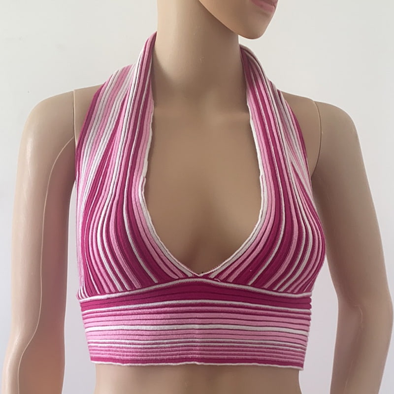 SM-K0107 Gebreid vest met gekleurde strepen en halslijn SM-K0107 Gebreid vest met gekleurde strepen en halslijn