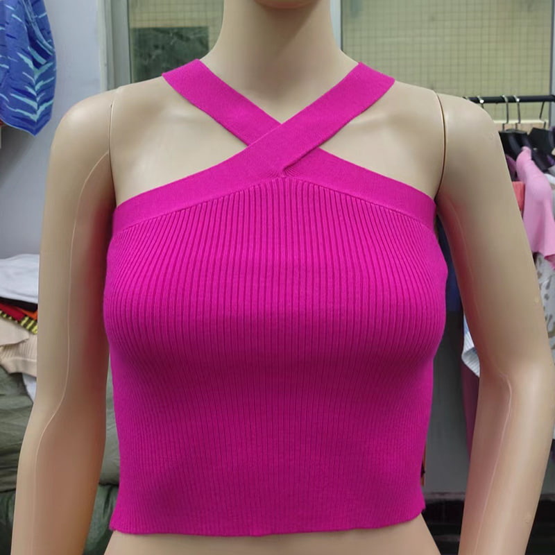 SM-K0106 Mouwloos gebreid vest met gekruiste band en hangende hals SM-K0106 Mouwloos gebreid vest met gekruiste band en hangende hals