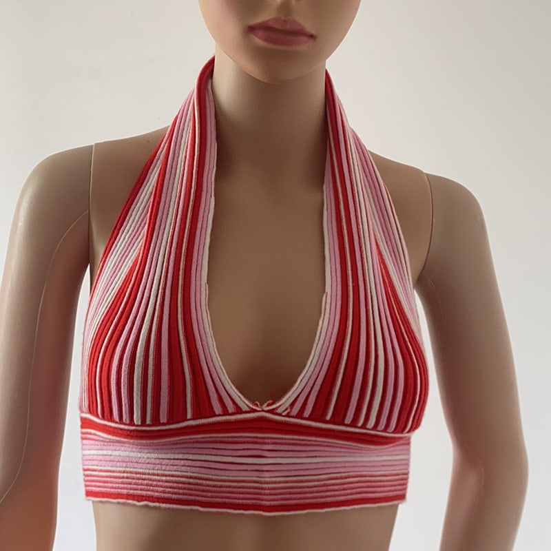 SM-K0107 Gebreid vest met gekleurde strepen en halslijn SM-K0107 Gebreid vest met gekleurde strepen en halslijn