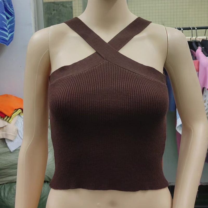 SM-K0106 Mouwloos gebreid vest met gekruiste band en hangende hals SM-K0106 Mouwloos gebreid vest met gekruiste band en hangende hals