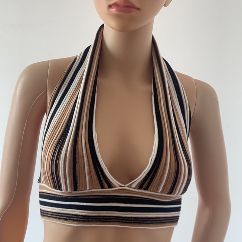 SM-K0107 Gebreid vest met gekleurde strepen en halslijn SM-K0107 Gebreid vest met gekleurde strepen en halslijn