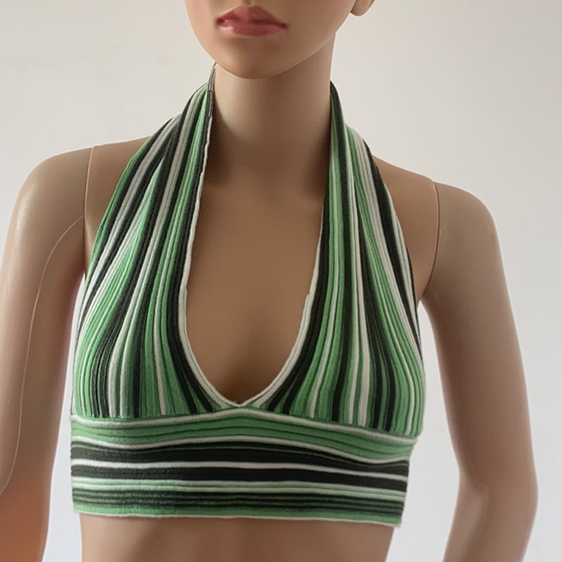 SM-K0107 Gebreid vest met gekleurde strepen en halslijn SM-K0107 Gebreid vest met gekleurde strepen en halslijn