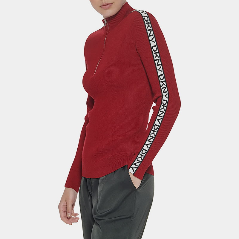 SM-K0056 Gebreide trui met ronde hals, jacquard en lange mouwen met rits SM-K0056 Gebreide trui met ronde hals, jacquard en lange mouwen met rits