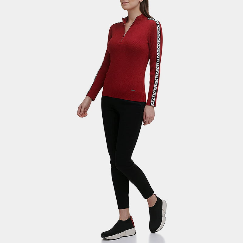 SM-K0056 Gebreide trui met ronde hals, jacquard en lange mouwen met rits SM-K0056 Gebreide trui met ronde hals, jacquard en lange mouwen met rits