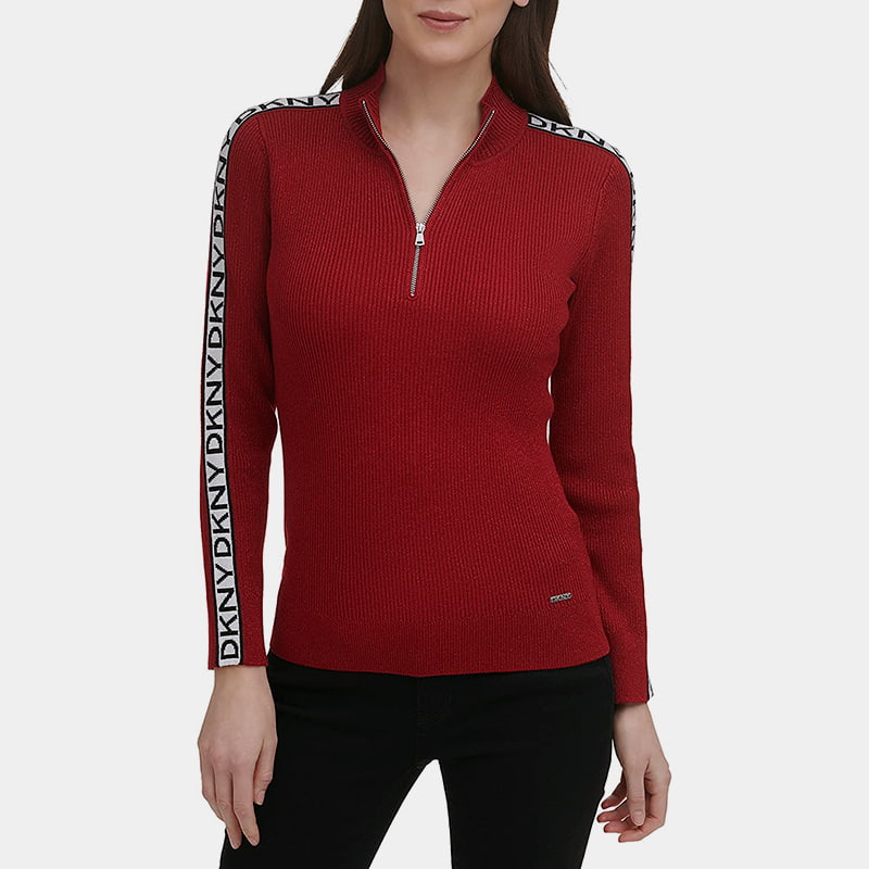 SM-K0056 Gebreide trui met ronde hals, jacquard en lange mouwen met rits SM-K0056 Gebreide trui met ronde hals, jacquard en lange mouwen met rits