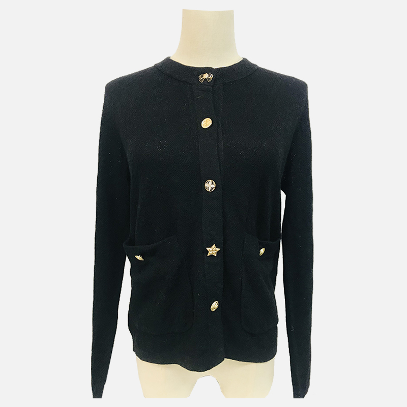 D23-502B Zwart gebreid vest met lange mouwen en ronde hals